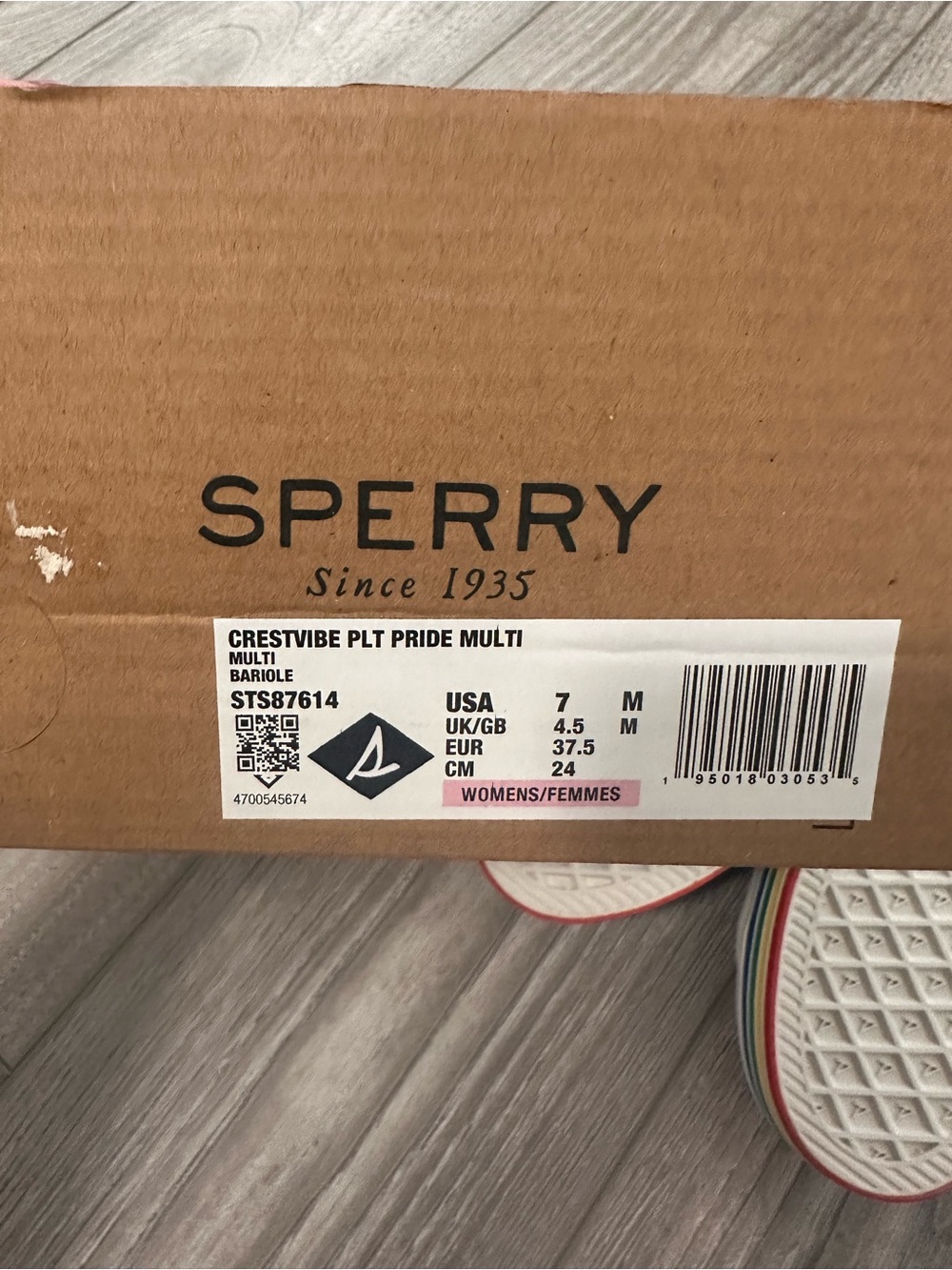 Sperry White Leather Rainbow Stripe Pride Crest Vibe Platform Sneaker Size 7 - Picture 7 of 7